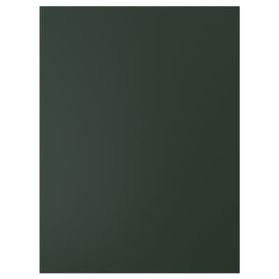A rectangular dark green HAVSTORP door. It clean lines and a smooth surface, made from acrylic paint and fiberboard.
