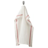 HILDEGUN towel, white with red stripes, cotton, rectangular, single loop for hanging.
