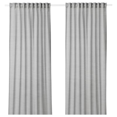 Pair of grey HILJA curtains with rod pockets, lightweight and semi-sheer, made from recycled polyester.