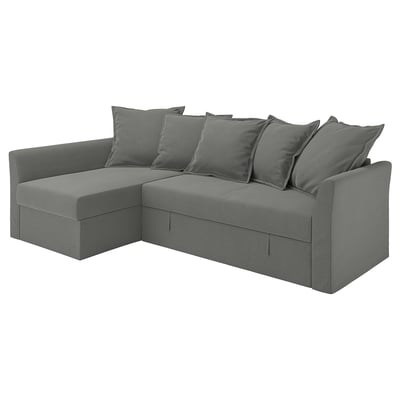 Modern grey l-shaped sofa with soft cushions, sleek design, and durable fabric.