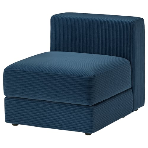 JÄTTEBO chair, deep blue, corduroy fabric, l-shaped seat, textured surface.