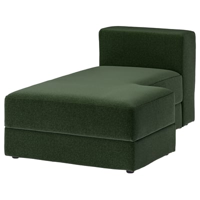 A dark green, soft fabric JÄTTEBO sectional sofa with a deep, plush design, showcasing a comfortable and modern look.
