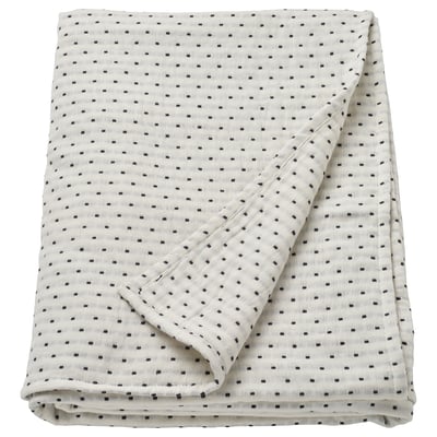 JAKOBSLILJA blanket: off-white with grey stitches, cotton, square folds, simple design.