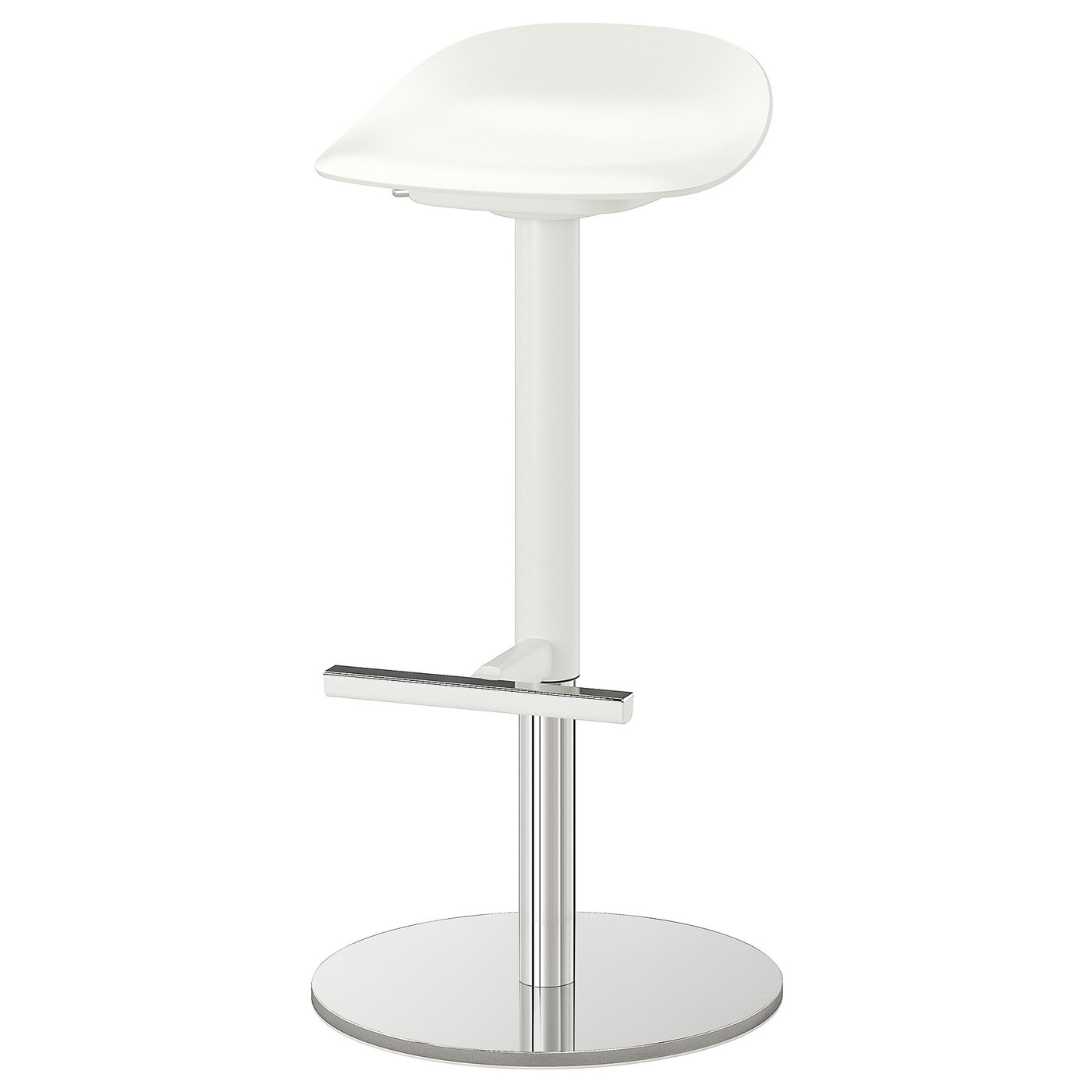 JANINGE white bar stool: sleek design, round seat, adjustable, metal base.