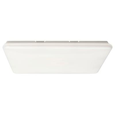 This image shows an off-white, rectangular smart light panel by ikea. Its sleek, modern, and made of plastic, metal, and steel.