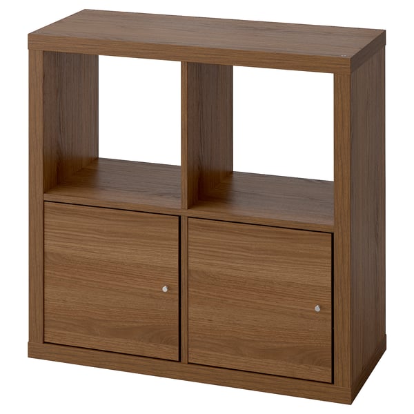 KALLAX Shelving unit, with 2 doors/brown walnut effect, 77x77 cm