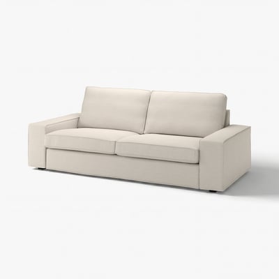 KIVIK sofa, beige, boxy shape, low armrests, soft fabric.