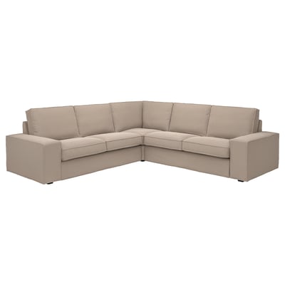 Light brown KIVIK l-shape sofa, modern design, soft fabric, deep cushions.