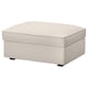 KIVIK footstool in light beige, square-shaped with sturdy wooden legs, covered in durable washable gunnared fabric.