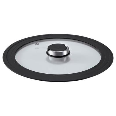 KLOCKREN glass lid, black rim, stainless handle, fits 24-28cm pots.