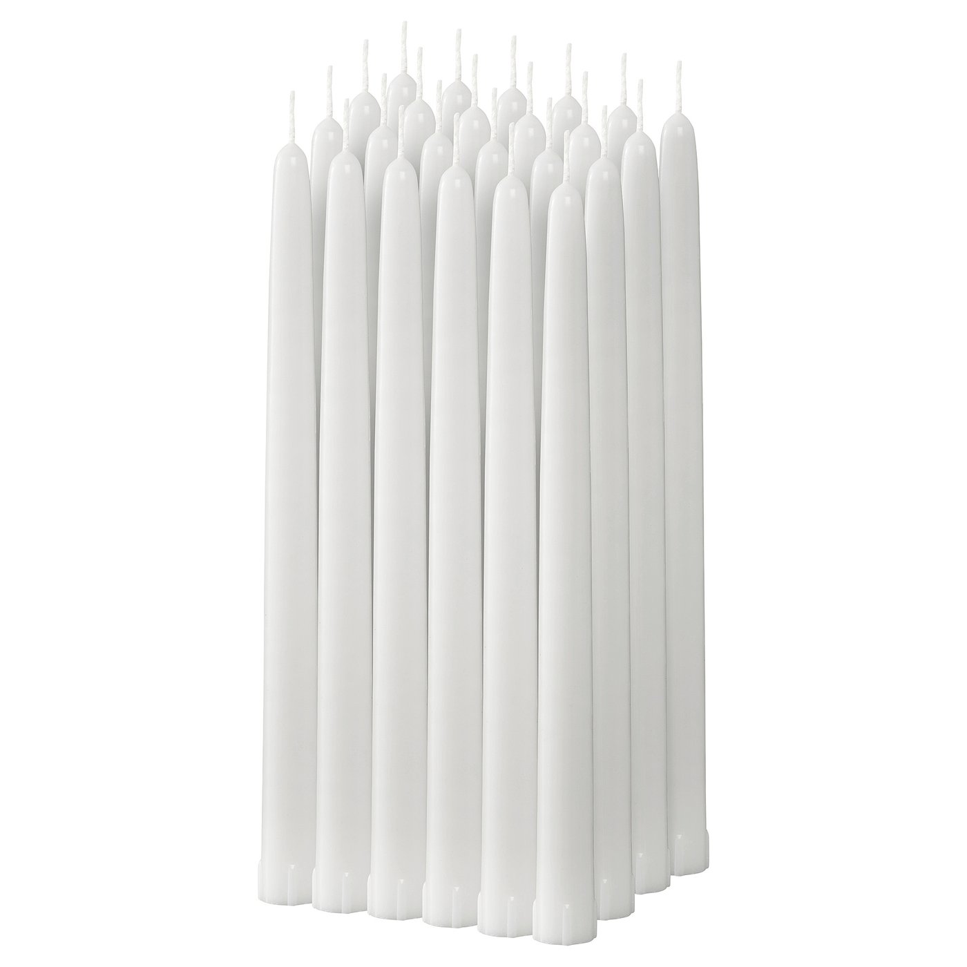 Set of 10 white, cylindrical KLOKHET candles, stearin material.