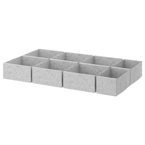 Grey KOMPLEMENT storage boxes, rectangular, made of 100% polyester felt, designed for organising items in a drawer.