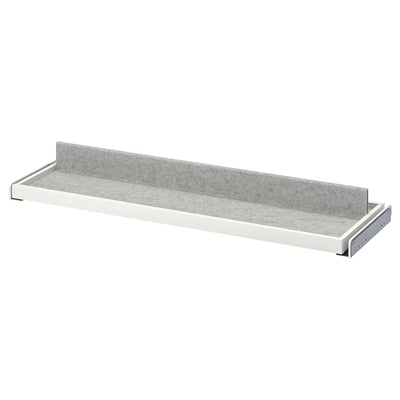 KOMPLEMENT gray pull-out tray, minimalist design, felt lining, water-resistant, white edges.