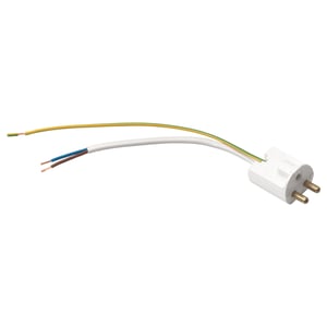 KOPPLA: white, 3-prong plug with yellow, blue, and brown cables. Made of polyamide plastic.
