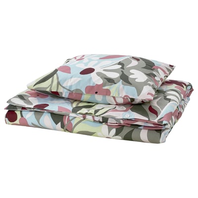KORSKOVALL bedding set, soft multi-color floral print, folded, 80% cotton, 20% viscose.