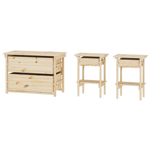 KRONÖREN Bedroom furniture, set of 3, pine