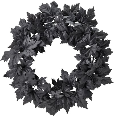 Black wreath with dark leaves, circular shape, decorative halloween design.