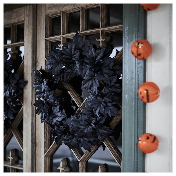 KUSTFYR Artificial wreath, in/outdoor black, 60 cm