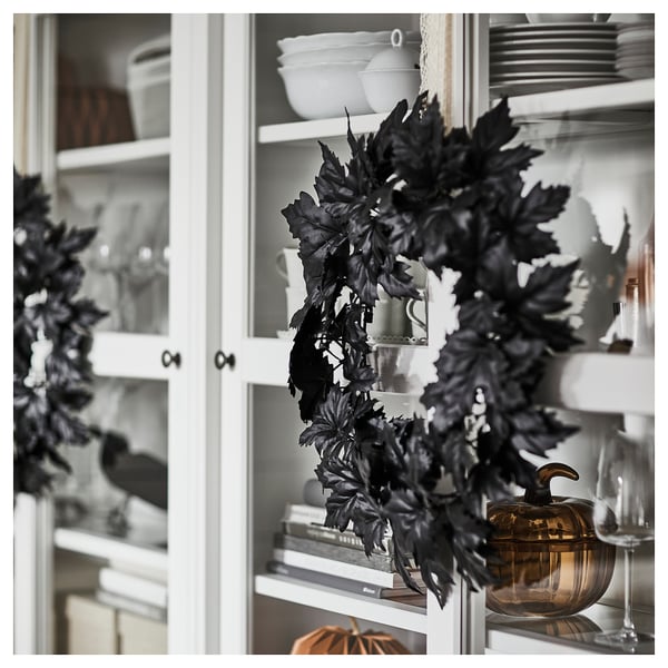 KUSTFYR Artificial wreath, in/outdoor black, 60 cm