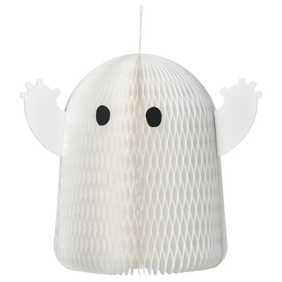 KUSTFYR ghost decoration, white, paper, dome-shaped, with black eyes, hangs by string.
