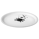 Round white halloween-themed tray with black spider designs, made from high-pressure melamine laminate.