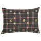 Option: KUSTGRAN cushion, grey with plaid and cross patterns, rectangular shape, tactile cotton weave.