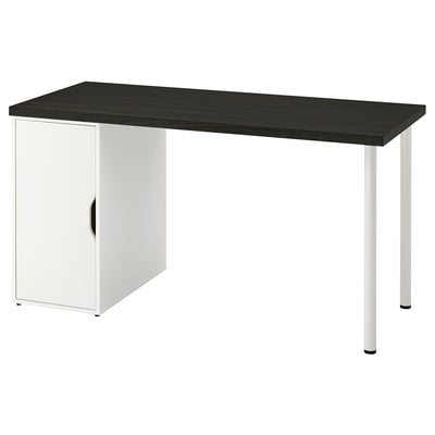 LAGKAPTEN desk - black top, white cabinet, minimalist design.