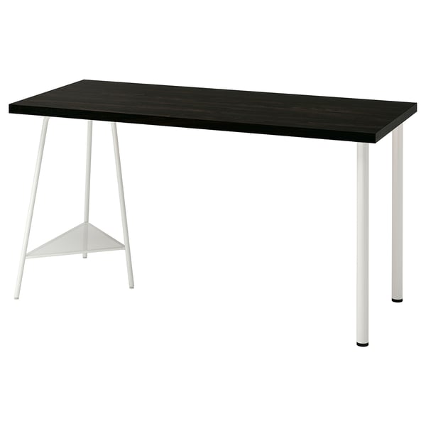 Modern rectangular black tabletop with white metal legs. Simple, lightweight, and stylish design.