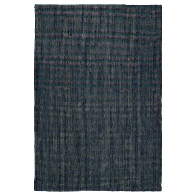 Dark blue woven jute LANDBANA rug - natural, rectangular shape.