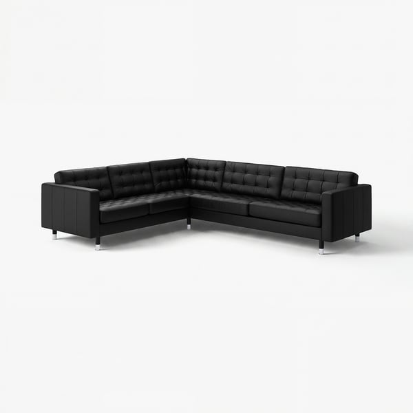 LANDSKRONA Corner sofa, 5-seat, Grann/Bomstad black/metal