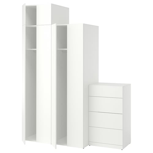 LASTARE Wardrobe combination, white/with height extension unit, 180x62x236 cm