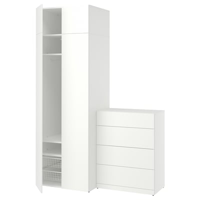 LASTARE Wardrobe combination, white/with height extension unit, 160x62x236 cm