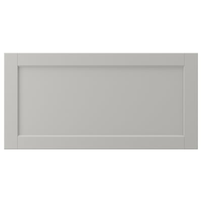LERHYTTAN light grey kitchen cabinet with beveled edge frame and inset panel.