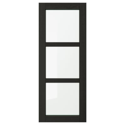 LERHYTTAN black wooden kitchen door with squared glass panels and bevelled edges.