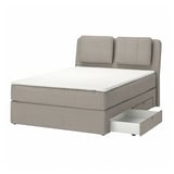 LILLFJÄLLET bed, grey, upholstered with storage drawers, sloped headboard, removable cushions.