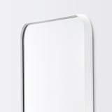 Modern, sleek mirror with rounded edges. Elegant white frame, suitable for any room.