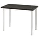A black LINNMON desk with adjustable white metal legs. It has a simple, modern rectangular design.