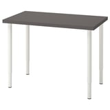 LINNMON desk, gray top white legs, adjustable height, minimalist design.