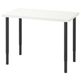 LINNMON white desk, sleek design with adjustable black metal legs. Eco-friendly, light and strong.