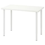 LINNMON white desk: adjustable legs, rectangular, minimalist design.