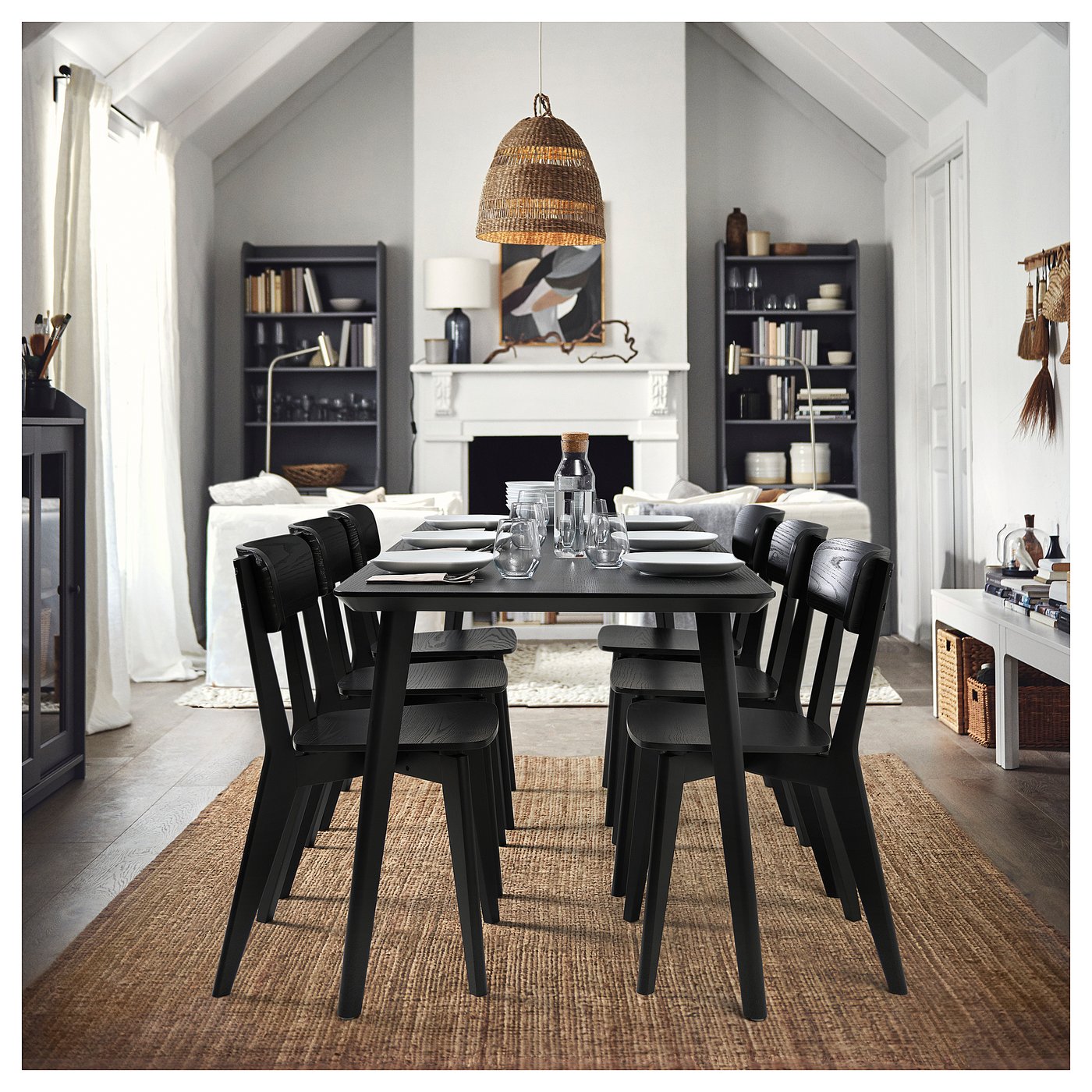 LISABO / LISABO table and 6 chairs, black/black, 200 cm - IKEA Finland