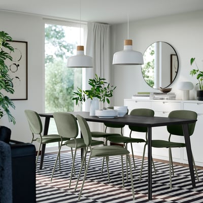 LISABO / VIHALS Table and 6 chairs, black/green Tibbleby grey-green, 200 cm