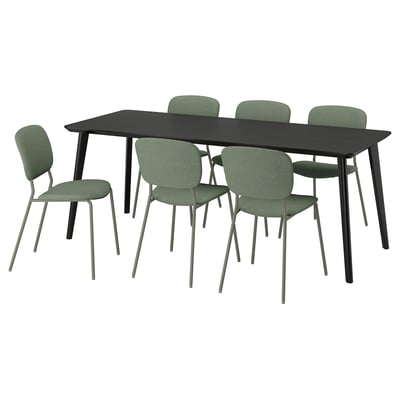 LISABO / VIHALS Table and 6 chairs, black/green Tibbleby grey-green, 200 cm