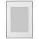 Option: LOMVIKEN picture frame, black, rectangular, with grey mat, thin metal edge.