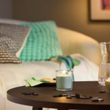 LOTSFÅGEL Scented candle in glass, Apple light green, 40 hr