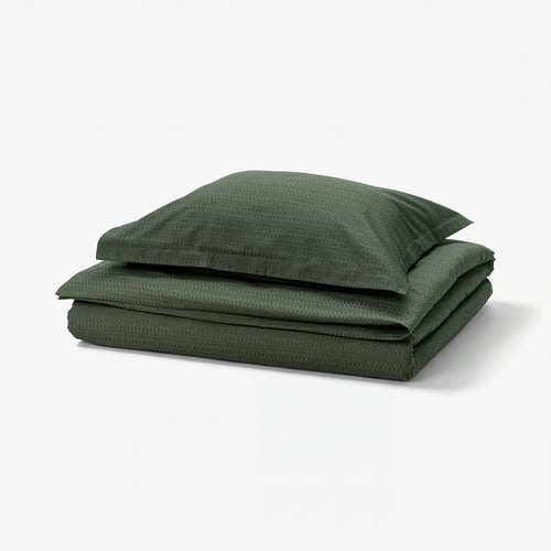 LUKTVICKER Duvet cover and pillowcase, dark green, 150x200/50x60 cm