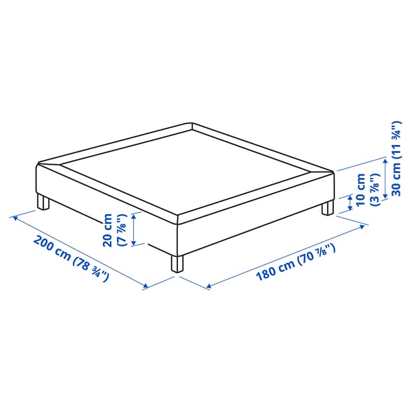 LYNGÖR Spring mattress base, incl leg/dark grey, 180x200 cm