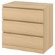 Option: A MALM chest of drawers in oak veneer with three smooth-running drawers.