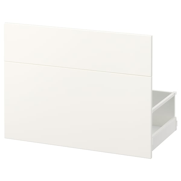 MAXIMERA drawer in white. Made of particleboard, steel, and melamine foil. Simple, rectangular design with single visible drawer.