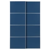 Blue sliding door panels. The modern design four panels with a sleek, rectangular shape and aluminum frames.